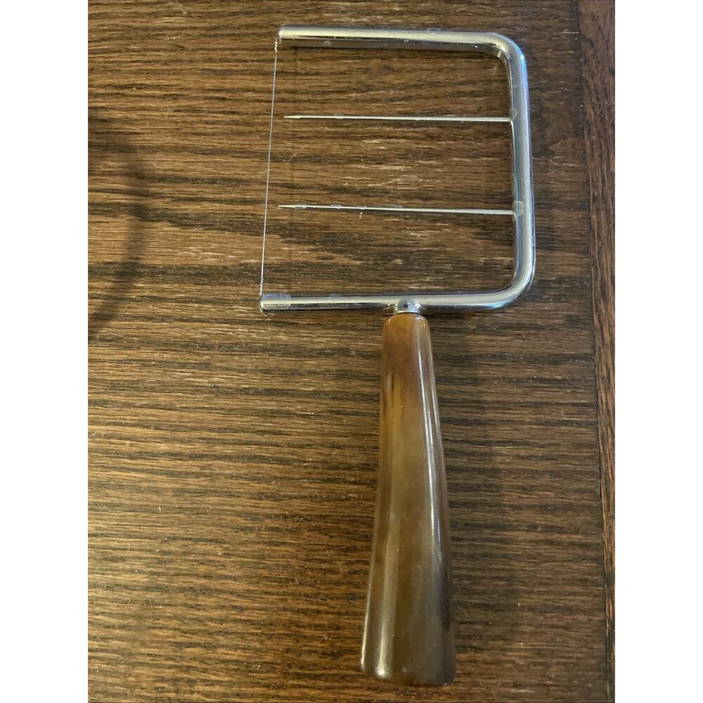 Bakelite Cheese Slicer Wire Brown Swirl Marbled Bakelite Handle 7.5”